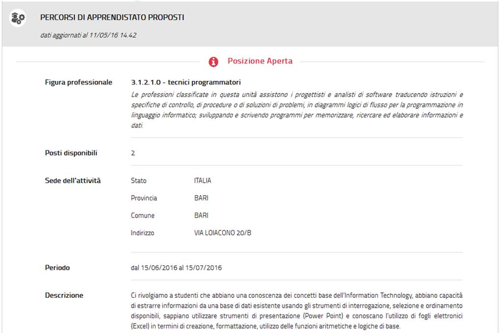 Le informazioni dichiarabili dai soggetti Ogni soggetto può dichiarare uno o più percorsi di alternanza o apprendistato con la possibilità di aggiornare senza vincoli i dati dichiarati.