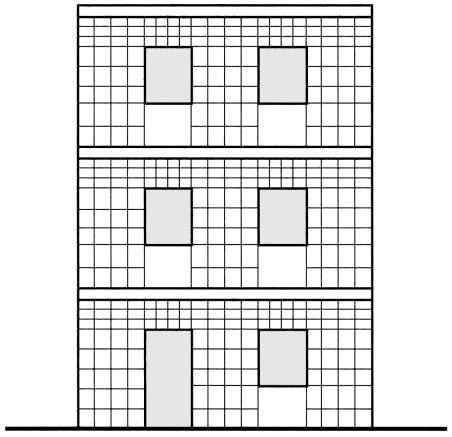 Fig. 11.22 In figura 11.22 si mostra una possibile modellazione per la parete presentata in figura 11.2. È possibile simulare, per la struttura spaziale di un edificio, i diaframmi rigidi di piano.