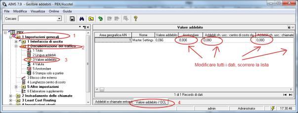Andare in 1.2.3 Valore addebito (1.Impostazioni generali--> 2Documentazione del traffico- -> 3.