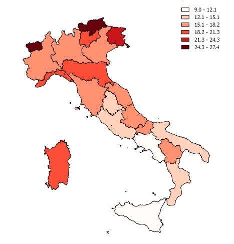 Outline Consumo di alcol a rischio: il territorio Persone di 11 anni e più per almeno un comportamento a rischio nel consumo di bevande alcoliche, consumo abituale eccedentario e abitudine al binge