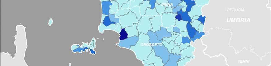 rispetto al complesso degli addetti dei settori dell industria e dei servizi. La metà dei comuni è compresa nella prima classe (fino al 88,5 per cento).