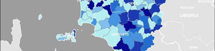 trent anni). Nella prima classe (fino al 19,3 per cento) si trova la metà dei comuni; le restanti classi sono riferite ai cinque successivi decili.