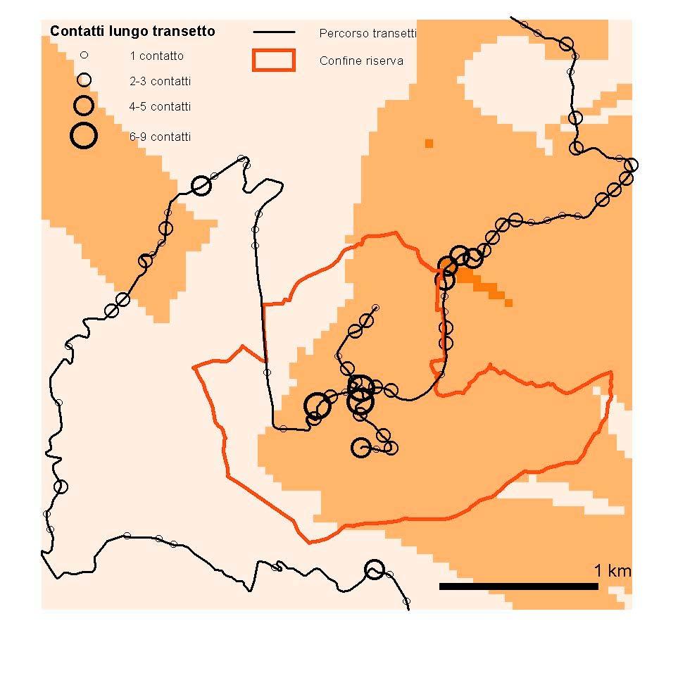 Figura 17 - Risultati delle analisi sulla densità aspecifica di Chirotteri tramite i rilevamenti ultrasonori lungo