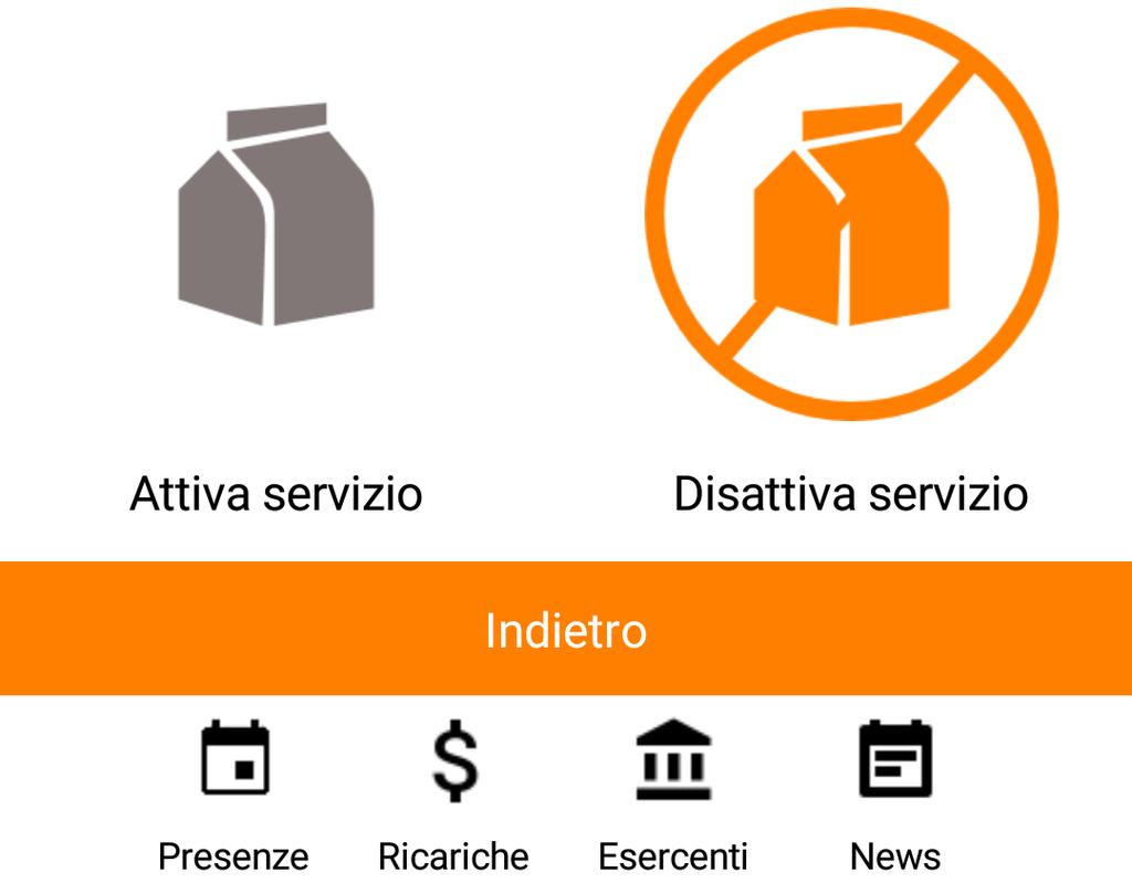 Scelta disdetta, pasto in bianco, Attivazione/disattivazione servizio Utility estratto conto Download e Upgrade App Le applicazioni sono soggette a compatibilità: prima di effettuare il Download dell