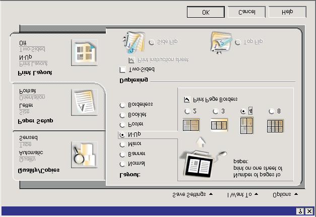 4 Nella scheda Layout di stampa, selezionare Multi-up. 5 Selezionare il numero delle pagine da stampare su ogni pagina.