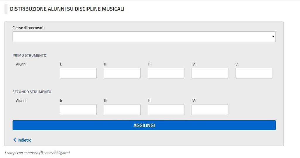 L utente deve obbligatoriamente selezionare dall apposita list-box la Classe di Concorso di strumento musicale sulla quale si vuole