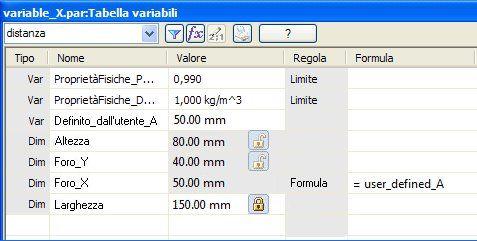 Attività: Uso della tabella delle variabili Fare clic sulla casella Formula per la variabile hole_x, digitare =user_defined_a e premere Invio.