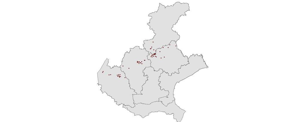 Fig. 1 Carta dei limiti amministrativi delle province della Regione Veneto e ubicazione dei siti di lancio