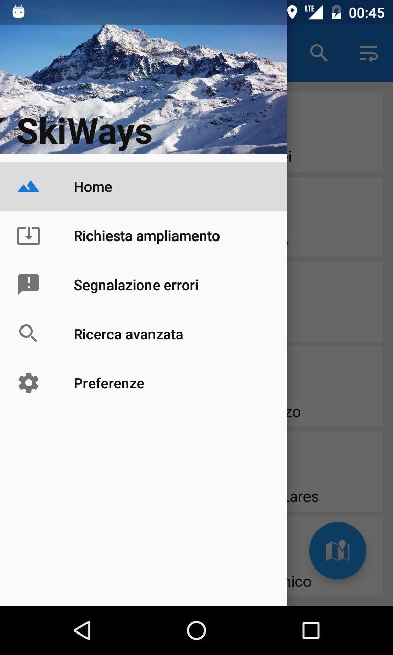 7.3 Side-Menu Il side-menu può essere aperto toccando sul relativo pulsante collocato nelle schermate Homepage, Richiesta Ampliamento, Segnalazione Errori e Impostazioni.