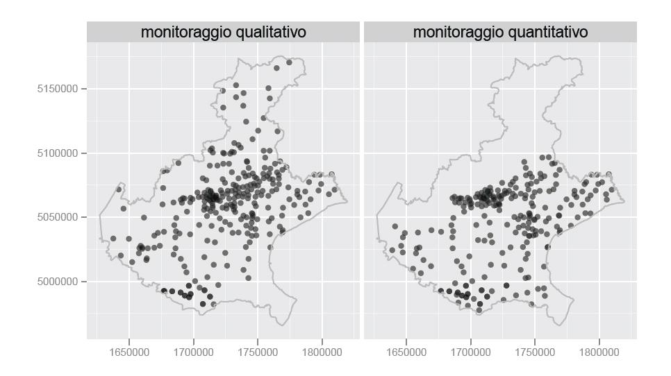 Punti monitorati per lo stato chimico e quantitativo delle risorse idriche sotterranee 2010- ARPAV 2010 Stato quantitativo Per valutare l entità del trend e