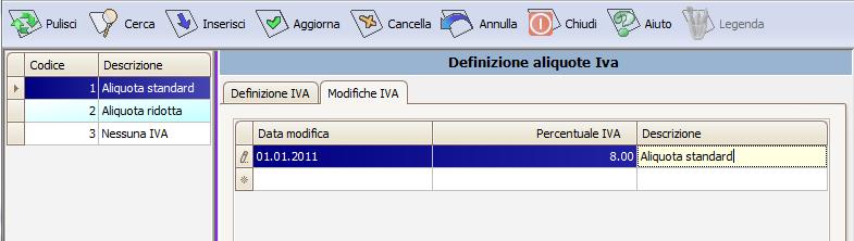 3 a) Selezionare l aliquota standard corrispondente al tasso 7.60 per la country CH b) Impostare nel campo Data modifica la data 01.01.2011, nel campo Percentuale IVA il valore 8.