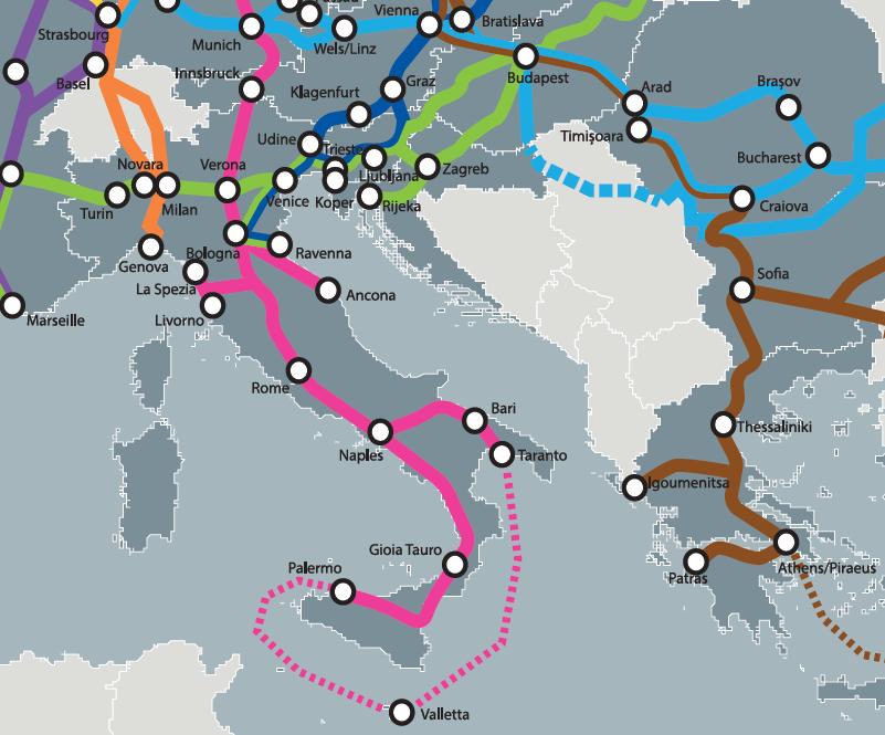 Posizionamento Rilevanza strategica comunitaria, nodo del core network; Corridoio scandinavo-mediterraneo (38% traffico tir del porto proviene da Paesi lungo questo asse, Italia esclusa); Porto di