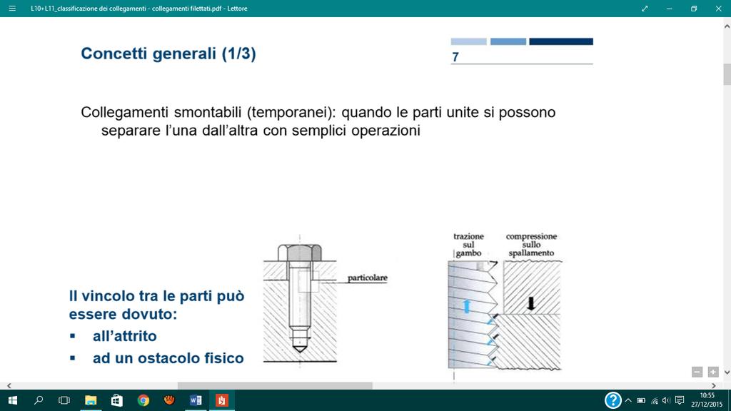 LE FILETTATURE - (11) Teoria 23-12-15 Elementi delle macchine Esistono pezzi nelle macchine talmente diffusi che sono stati uniformati e standardizzati.