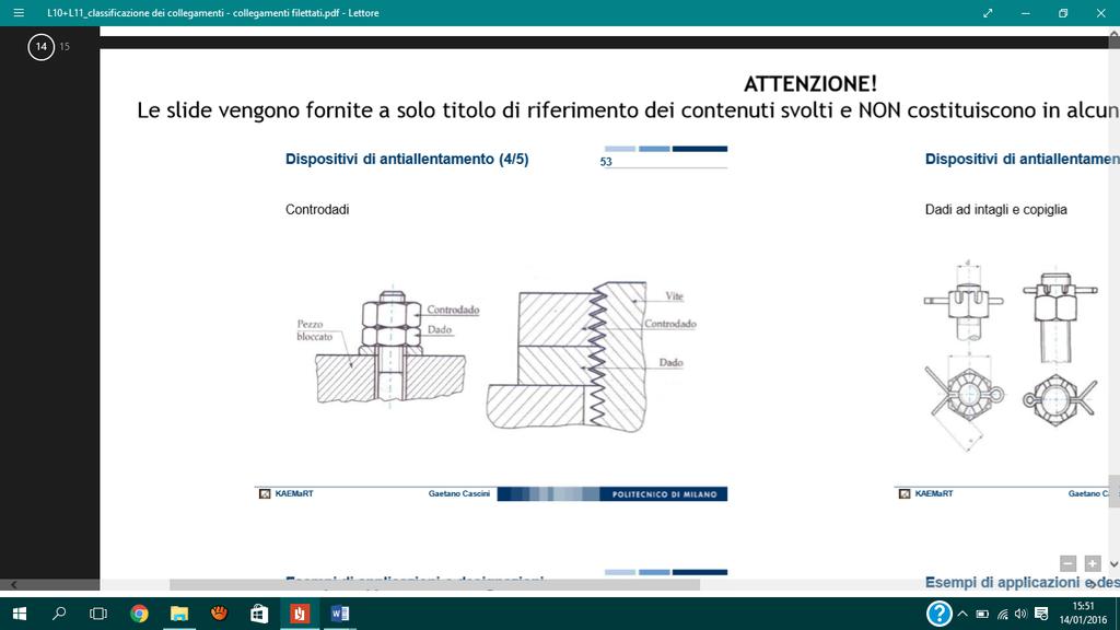 Slide 53: dado e controdado. Nella slide abbiamo sopra una rondella un primo dado e poi un controdado.