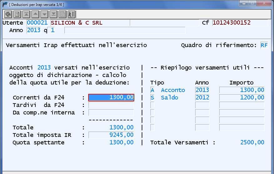 I versamenti eseguiti nel periodo d imposta possono essere ripresi automaticamente utilizzando il tasto funzione F10-> Proponi Versamenti disponibile al campo Correnti da F24.