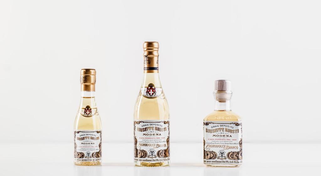 AGRODOLCE BIANCO W h i t e C o n d i m e n t CHAMPAGNOTTINA 100ml CHAMPAGNOTTA 250ml CUBICA 250ml Codice Code 790 1015 736 Capacità Size 100 ml 250 ml 250 ml Durata prodotto Shelf life 6 anni years 6