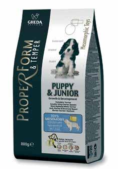 PROPER FORM & TEMPER MESOMORPHIC TOYS - PUPPY & JUNIOR Growth & Development Età Fabbisogni nutrizionali costituzionali Plus nutrizionali cinognostici del sistema Total Beauty PF&T Formule