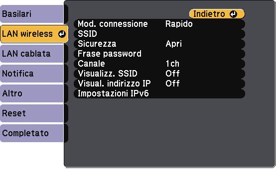 Impostzioni di rete del proiettore - Menu Rete 156 Impostzione Opzioni Descrizione Pssword PJLink Pssword Remote Pssword contr.