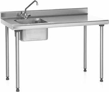 Tavoli chef TS 15n Piano spess 15/10 mm. Vasca saldata 400 x 400 x 250 mm con tappo troppo-pieno e sifone. Disponibili anche senza alzata posteri (consultateci).