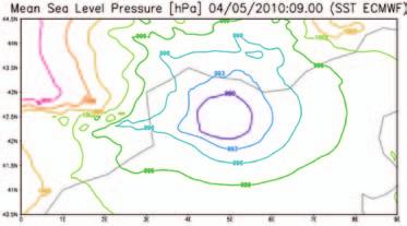 4 Previsione COSMO-ME 03/05/2010 00UTC +33h della Pressione al livello del mare: analisi della