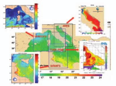Figura 1 Distribuzione spaziale dei sistemi di previsione della circolazione marina a scala regionale.