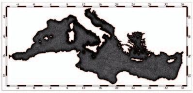 Figura 1: Griglia non strutturata del mar Mediterraneo. Figure 1: Unstructured grid of the MediterraneanSea.