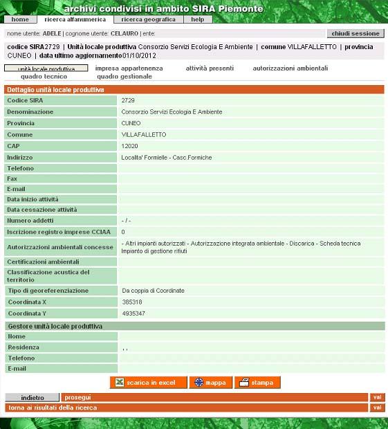 Impianti autorizzati Acquisizione dati