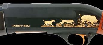 with sides engravings where is written in, on right side, trademark, logo, model and solengo boar scene. On left side, Made in Italy and boar scene chased by dogs. Produced in gauges 12, 20, 28.