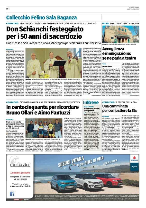 19 giugno 2017 Pagina 16 Gazzetta di Parma Mercoledì la musica protagonista..un mercoledì all' insegna della musica quello di mercoledì a Sala Baganza.