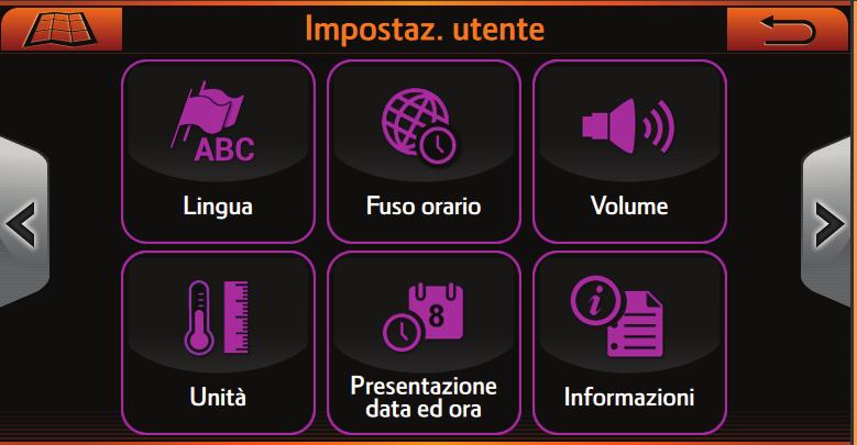 1 MENU IMPOSTAZIONI UTENTE Nel menu di navigazione, premere il pulsante "Impostaz.