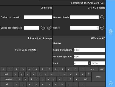 Figura 139: Pannello di Programmazione Il pannello di Configurazione Chip Card (CC) consente di impostare i dati