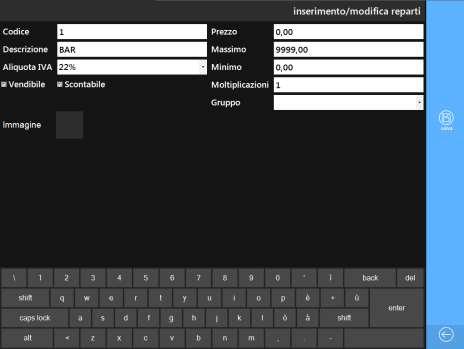 3.1.1.9 Modifica Reparti Figura 15: Modifica Reparti Per modificare un Reparto: 1. Entrare nel Pannello di Programmazione 2. Premere il tasto Anagrafica 3.