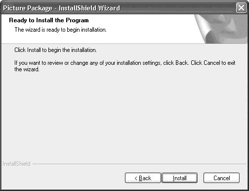 f Fare clic su [Install] nella schermata Ready to Install the Program. L installazione viene avviata.