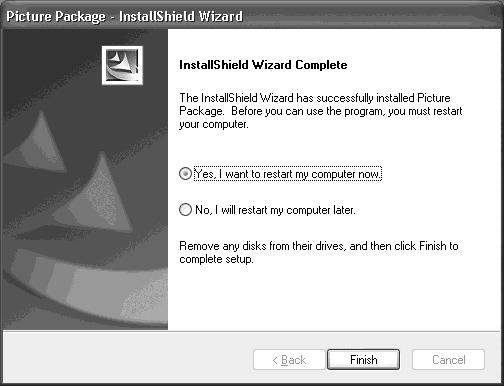 g Verificare che la casella di controllo Yes, I want to restart my computer now sia selezionata, quindi fare clic su [Finish]. Il computer viene riavviato.