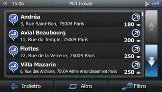 10. (opzionale) I POI nell'elenco sono ordinati in base alla distanza dalla posizione corrente o dall'ultima posizione nota, dalla città selezionata, dalla destinazione, oppure in base alla lunghezza
