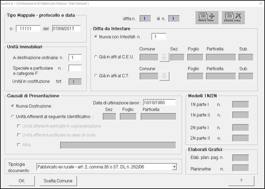 caso 2: EDIFICIO EX RURALE CHE DEVE ESSERE DICHIARATO, CHE HA PERSO I REQUISITI DI RURALITÀ PREGEO: per l aggiornamento cartografico utilizzare lo stessa schema di cui al caso 1 DOCFA: Inserire: -