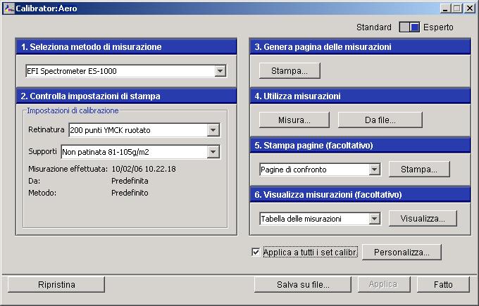 questo capitolo. Modo Esperto Calibrator offre due modi: Standard ed Esperto.