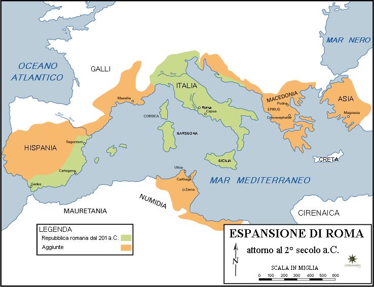 Carta dell espansione di Roma sul Mediterraneo al II sec. a. C. Il lessico disciplinare: Mare nostrum nome romano per ill mar Mediteraneo Impero dal lat.