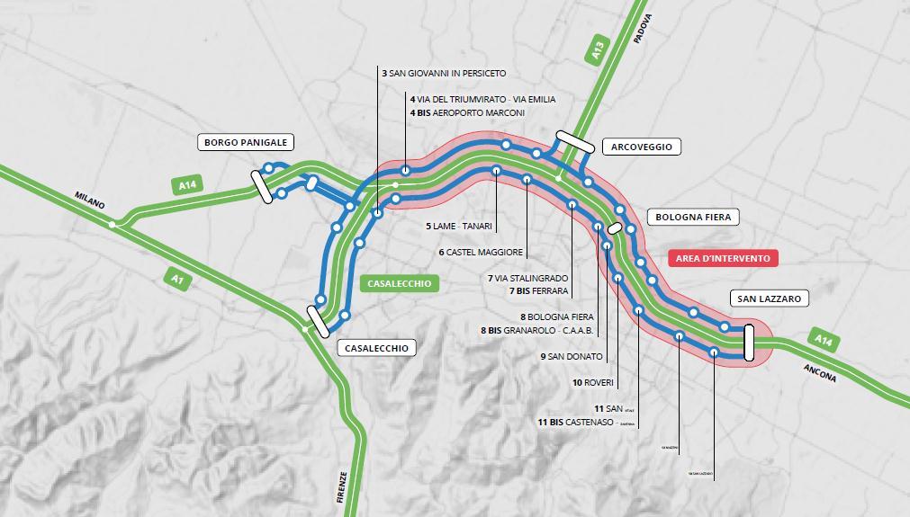 IL PROGETTO PRESENTATO AL CONFRONTO PUBBLICO Il Progetto L ampliamento Il Progetto prevede l ampliamento in sede del sistema tangenziale dall interconnessione dallo svincolo 3 del Ramo Verde fino