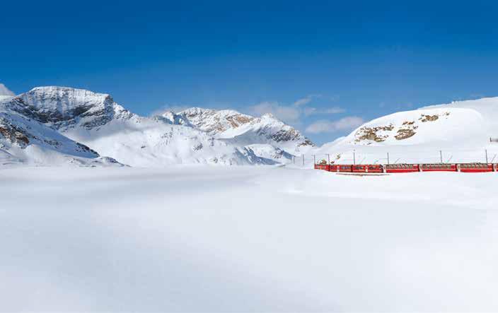 Pagina 22 Emozioni alpine EMOZIONI ALPINE IDEE PER ESCURSIONI ALTERNATIVE La Ferrovia retica sul Passo del Bernina Ferrovia retica pass del Patrimonio mondiale UNESCO: Patrimonio mondiale UNESCO La