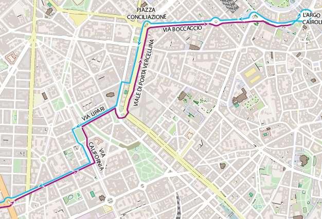 BUS ATM 50: Direzione centro devia da via Foppa su via California, piazza Vesuvio, via Lipari, viale di Porta Vercellina e via Boccaccio fino al capolinea in largo Cairoli M1, senza