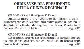 ORDINANZA DEL PRESIDENTE DELLA GIUNTA REGIONALE 28 maggio 2010, n. 1.