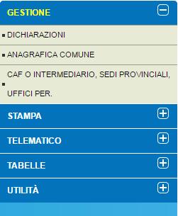 Osservando la figura, la pagina di menu si presenta divisa in due macro sezioni che descriviamo di seguito.