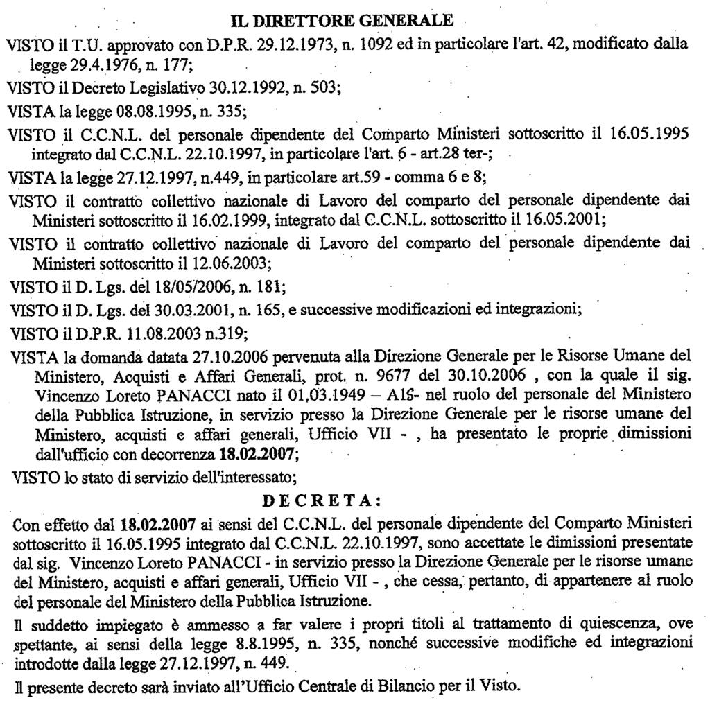 (D.D. 7 novembre 2006 - Visto e registrato all'ufficio centrale del