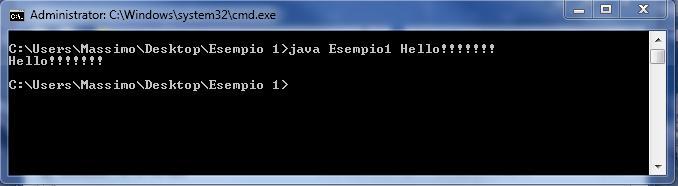 Primo Esempio - Esecuzione 4. Eseguiamo l applicazione creata con il comando java Esempio1 Hello!!!!!!! Esegue il file Esempio1.class (contenente il main) interpretando il bytecode.