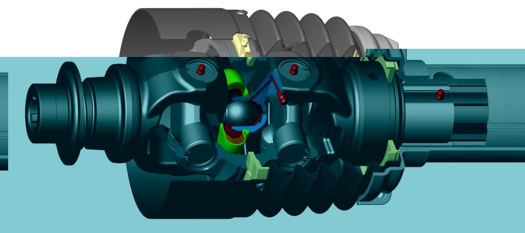 Gli elementi autocentranti del giunto 5 sono dotati di una copertura in gomma che trattiene il grasso lubrificante e lo protegge dalla contaminazione.