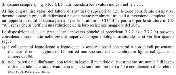 Per quanto riguarda il calcolo del fattore di struttura si fa riferimento al D.M. 14/01/2008 7.7.3 e alla tabella di seguito riportata.