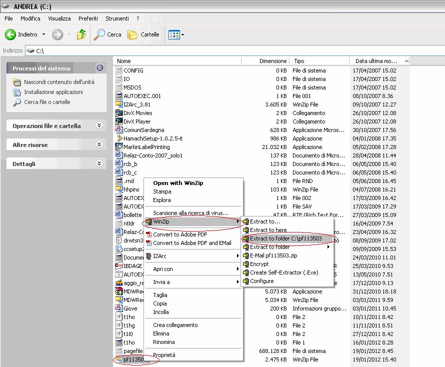PASSO 9: a questo punto, una volta salvato il file.zip, occorre decomprimerlo, per poterlo fare ci sono diverse possibilità: ESEMPI: -CON WINZIP: TASTO DESTRO del mouse sul file.