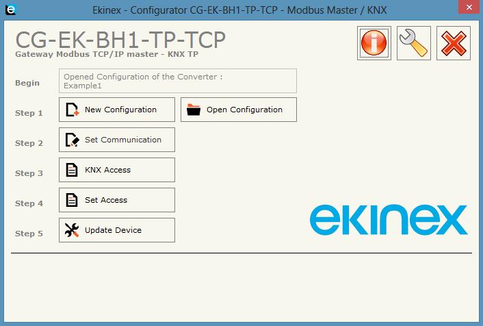 5 Utilizzo del software di configurazione Il software di configurazione EK-BH1-TP-TCP consente di effettuare le seguenti operazioni: scelta indirizzo fisico del dispositvo sulla rete KNX TP; scelta