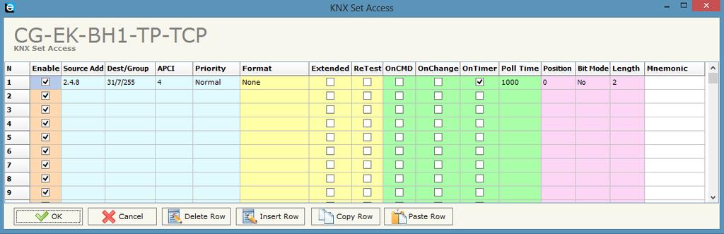 5.5 Configurazione oggetti di comunicazione KNX In questa sezione, vengono definiti gli oggetti di comunicazione, con le modalità di acquisizione ed invio, che devono essere scambiati con la rete KNX.